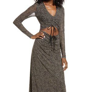 AFRM rhys cutout long sleeve leopard print midi dress M = 6-8